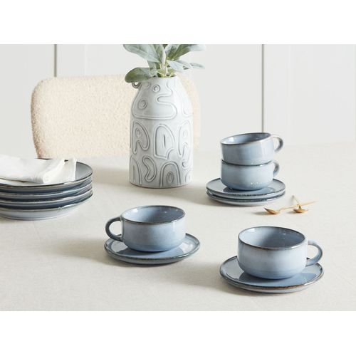 Set De 4 Tasses Avec Soucoupes Juniper Grès Bleu Clair