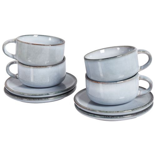 Set De 4 Tasses Avec Soucoupes Juniper Grès Bleu Clair