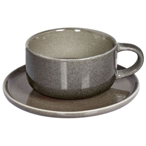 Set De 4 Tasses Avec Soucoupes Costmary Grès Gris
