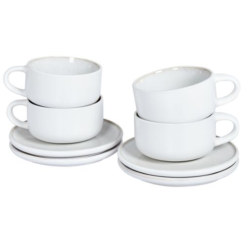 Set De 4 Tasses Avec Soucoupes Sesame Grès Blanc Cassé