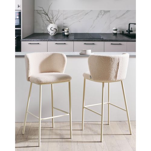 Lot De 2 Chaises De Bar Mina Ii Bouclé Beige Clair