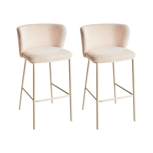 Lot De 2 Chaises De Bar Mina Ii Bouclé Beige Clair