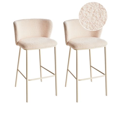 Lot De 2 Chaises De Bar Mina Ii Bouclé Beige Clair