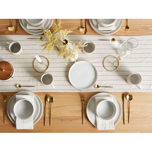 Set De 12 Couverts De Table Spikenard Grès Blanc Cassé