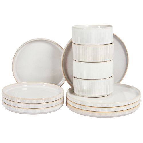 Set De 12 Couverts De Table Spikenard Grès Blanc Cassé
