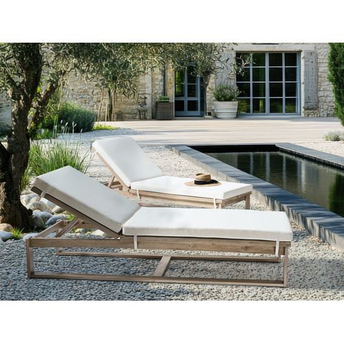 Lot De 2 Transats Avec Coussins Azzanello Acacia Blanc Cassé