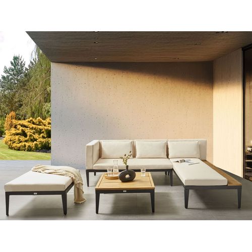 Canapé D'angle à Gauche 3 Places En Bois D'acacia Certifié Avec Ottoman Beige Clair Bracciano