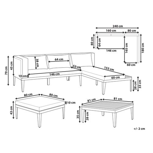 Canapé D'angle à Gauche 3 Places En Bois D'acacia Certifié Avec Ottoman Beige Clair Bracciano