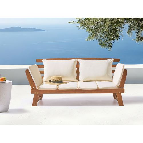 Banc Avec Coussin D'assise Portici 210 Cm Bois D'eucalyptus Marron Clair/blanc