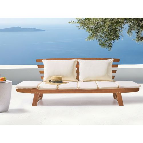 Banc Avec Coussin D'assise Portici 210 Cm Bois D'eucalyptus Marron Clair/blanc