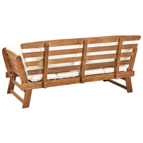 Banc Avec Coussin D'assise Portici 210 Cm Bois D'eucalyptus Marron Clair/blanc