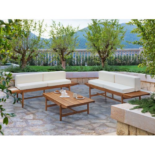 Banc Avec Coussin D'assise Giaveno 210 Cm Acacia Blanc Cassé