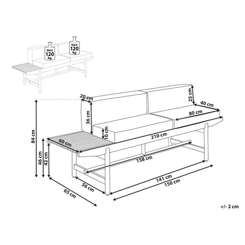 Banc Avec Coussin D'assise Giaveno 210 Cm Acacia Blanc Cassé