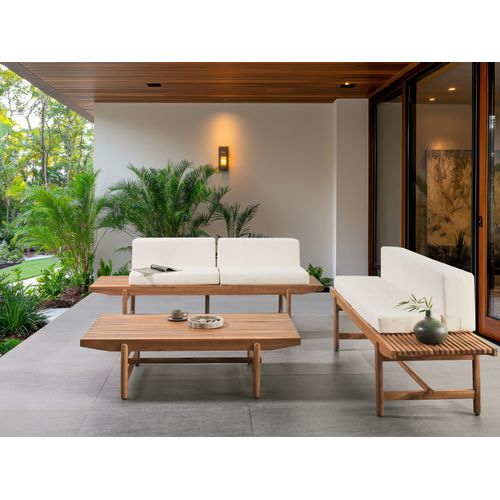 Ensemble De Salon De Jardin Avec Table 4 Places Giaveno Acacia Blanc Cassé