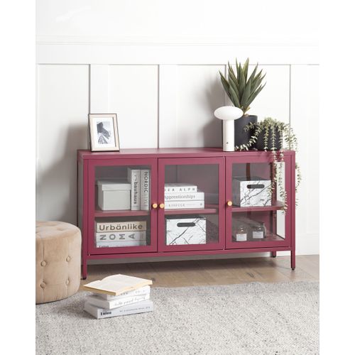 Buffet Avec Vitrine En Verre Newport Métal 115 Cm Rouge Foncé