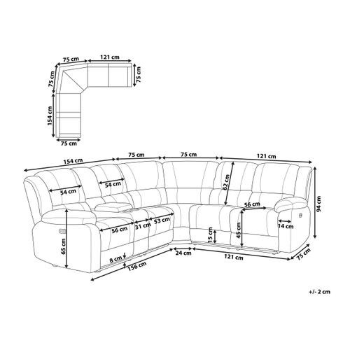 Canapé D'angle Relax Manuel 5 Places Rokke Tissu Beige Clair Avec Port USB Côté Gauche