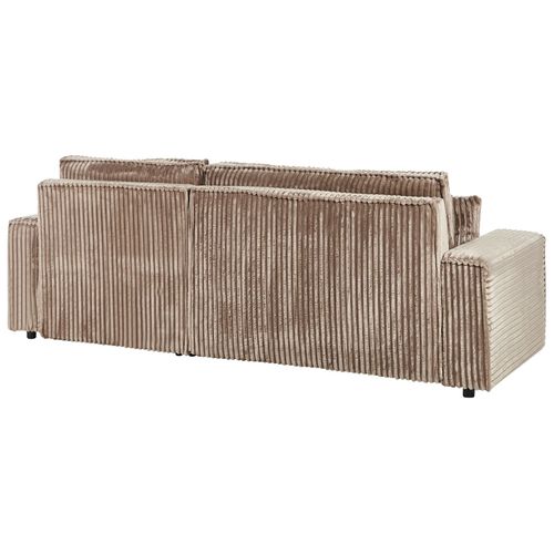 Canapé-lit D'angle 3 Places Abacka Velours Côtelé Marron Clair Avec Rangement Côté Gauche