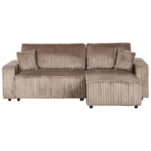 Canapé-lit D'angle 3 Places Abacka Velours Côtelé Marron Clair Avec Rangement Côté Droit