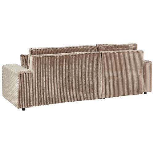 Canapé-lit D'angle 3 Places Abacka Velours Côtelé Marron Clair Avec Rangement Côté Droit
