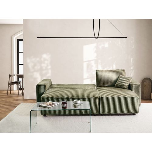 Canapé-lit D'angle 3 Places Abacka Velours Côtelé Vert Avec Rangement Côté Gauche
