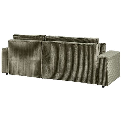 Canapé-lit D'angle 3 Places Abacka Velours Côtelé Vert Avec Rangement Côté Gauche