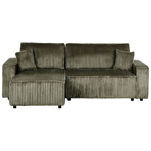 Canapé-lit D'angle 3 Places Abacka Velours Côtelé Vert Avec Rangement Côté Droit