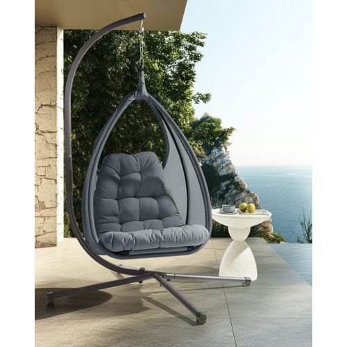 Fauteuil Suspendu Avec Support Avegno Tissu Gris Foncé