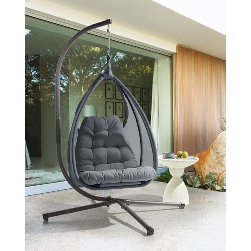 Fauteuil Suspendu Avec Support Avegno Tissu Gris Foncé