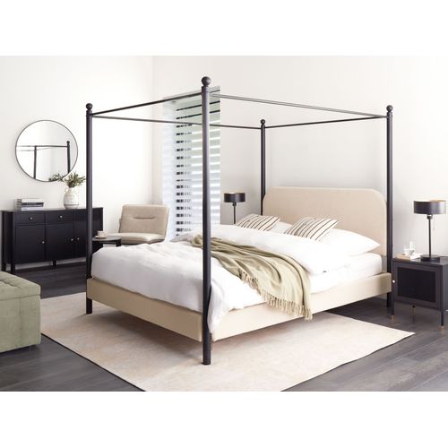 Lit à Baldaquin Bouclé Dannemois 160 X 200 Cm Beige