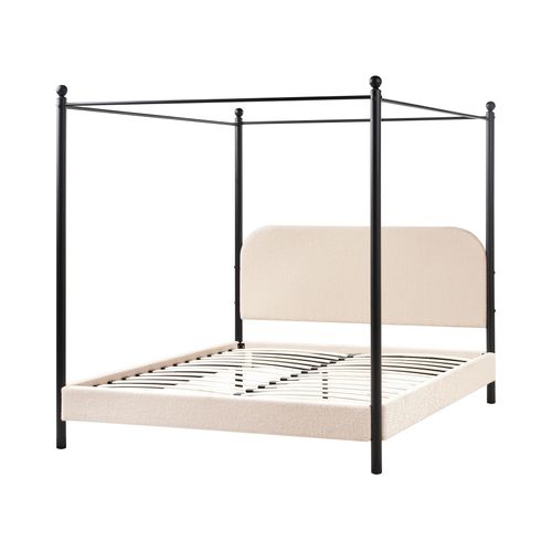Lit à Baldaquin Bouclé Dannemois 160 X 200 Cm Beige