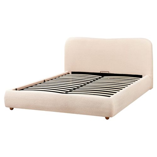 Lit Ottoman Bouclé Blagnac 160 X 200 Cm Beige Clair