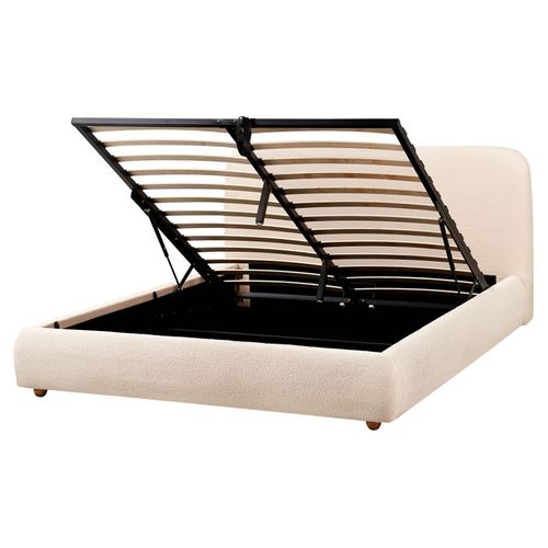 Lit Ottoman Bouclé Blagnac 160 X 200 Cm Beige Clair