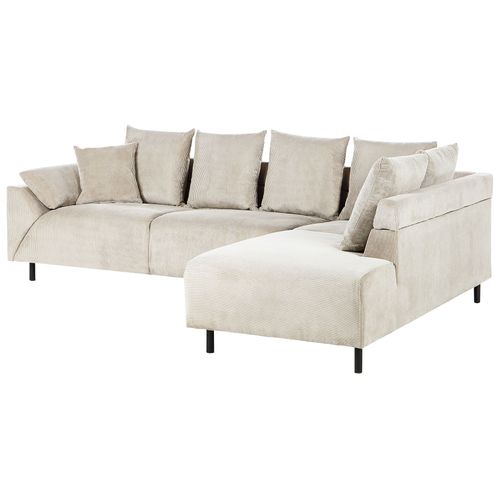 Canapé D'angle 4 Places Lunner Velours Côtelé Beige Côté Gauche