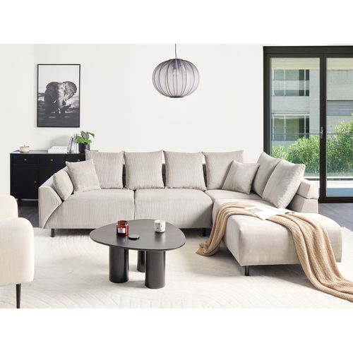 Canapé D'angle 4 Places Lunner Velours Côtelé Beige Côté Gauche