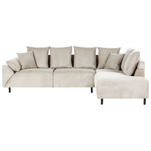 Canapé D'angle 4 Places Lunner Velours Côtelé Beige Côté Gauche