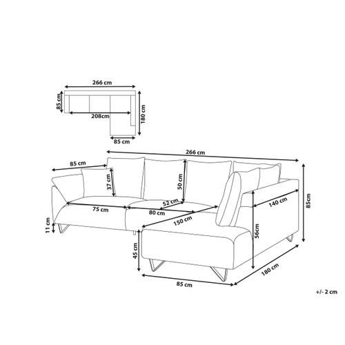 Canapé D'angle 4 Places Lunner Velours Côtelé Beige Côté Gauche