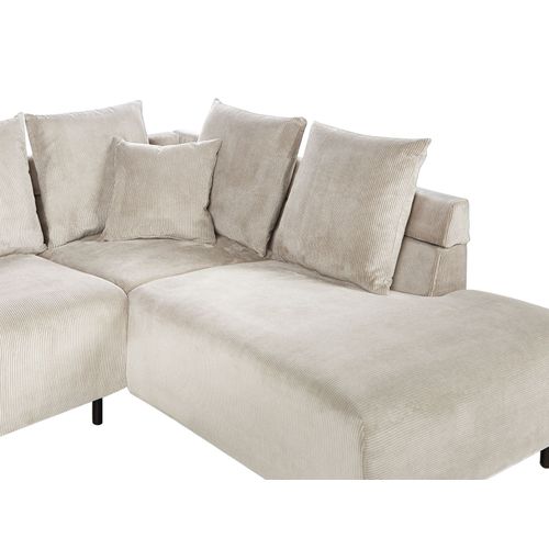 Canapé D'angle 4 Places Lunner Velours Côtelé Beige Côté Gauche