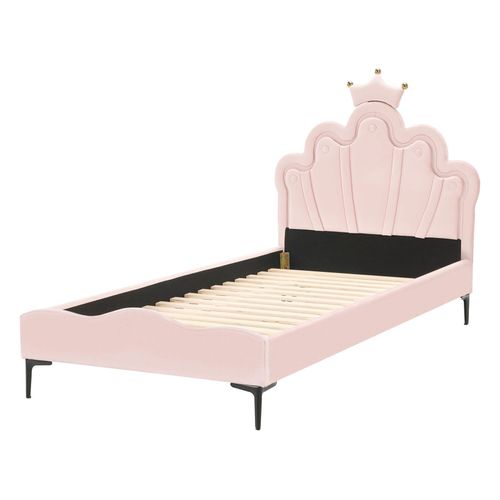 Lit D'enfant Couronne Velours Rubian 90 X 200 Cm Avec Des Lumières LEDs Rose