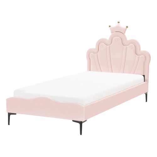 Lit D'enfant Couronne Velours Rubian 90 X 200 Cm Avec Des Lumières LEDs Rose