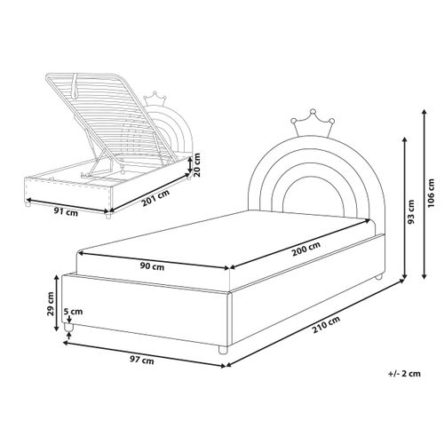 Lit Ottoman Enfant Couronne Velours Grisetot 90 X 200 Cm Avec Rangement Rose