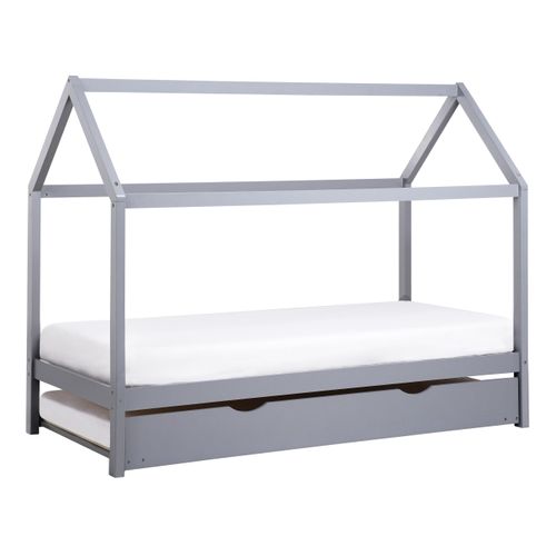 Lit Gigogne Enfant Bois De Pin Crillon 90 X 200 Cm Gris