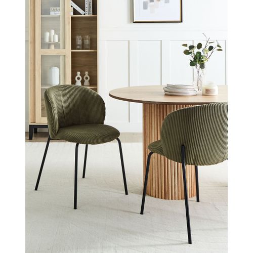 Lot De 2 Chaises De Salle à Manger Miles Velours Côtelé Vert Olive