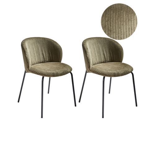 Lot De 2 Chaises De Salle à Manger Miles Velours Côtelé Vert Olive