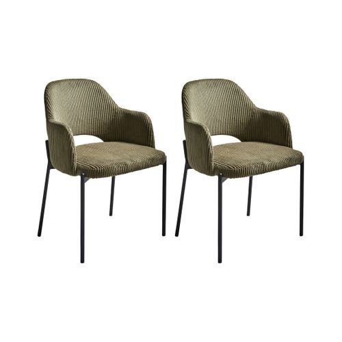 Lot De 2 Chaises De Salle à Manger Raton Velours Côtelé Vert Olive