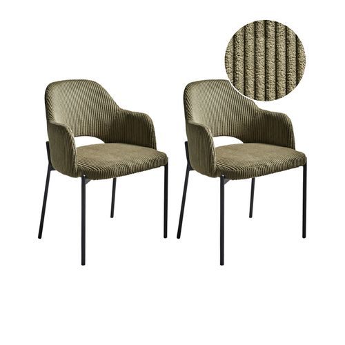 Lot De 2 Chaises De Salle à Manger Raton Velours Côtelé Vert Olive