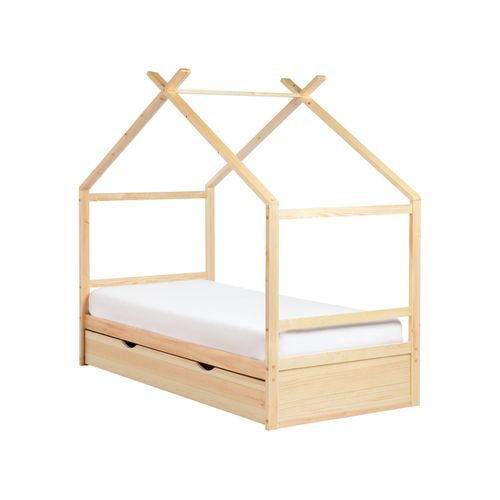 Lit D'enfant Maison Bois De Pin Orgeval  90 X 200 Cm Avec Rangement Marron Clair
