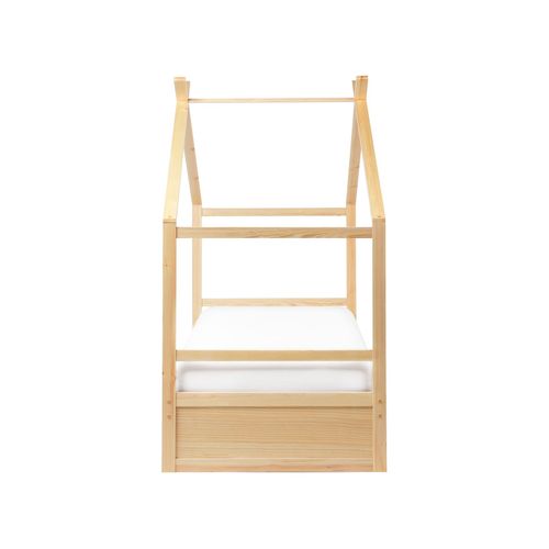 Lit D'enfant Maison Bois De Pin Orgeval  90 X 200 Cm Avec Rangement Marron Clair