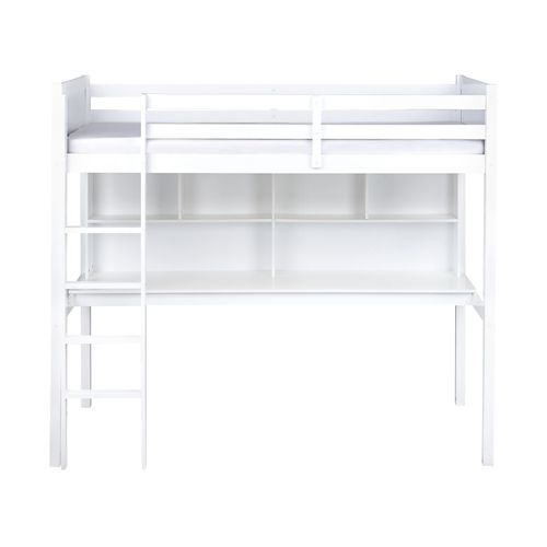 Lit Superposé Avec Bureau Bois De Pin Foucamont 90 X 200 Cm Blanc