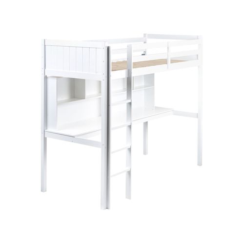 Lit Superposé Avec Bureau Bois De Pin Foucamont 90 X 200 Cm Blanc