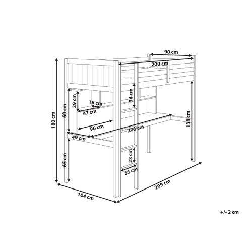 Lit Superposé Avec Bureau Bois De Pin Foucamont 90 X 200 Cm Blanc
